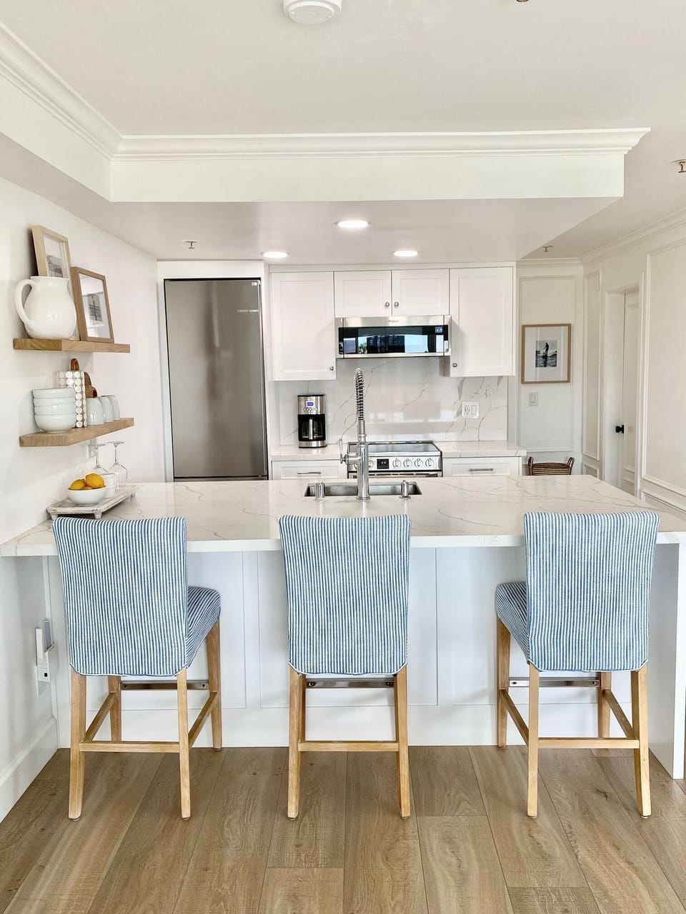 All new open & bright kitchen with xtra large countertop & custom cabinetry.