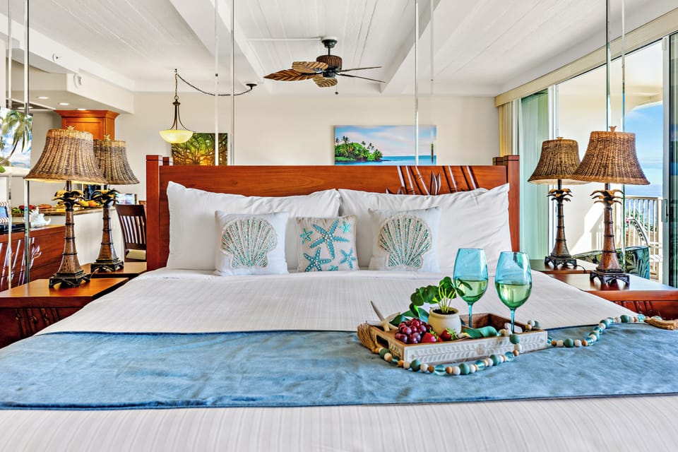 Sink into a plush king-size bed designed for ultimate comfort. Soft linens, cloud-like pillows, and a cozy, inviting feel to make it the perfect place to unwind after a day in paradise.