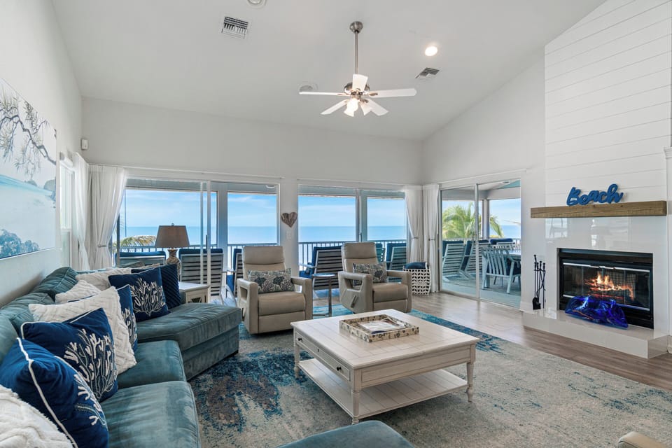 Living Room with Ocean View - Smart TV, pullout sofa, access to screened in deck