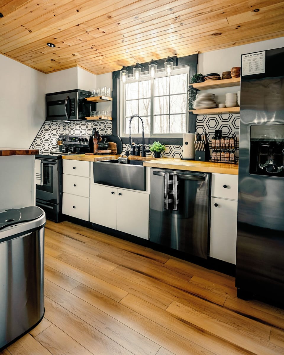 Cozy kitchen stocked with everything you need to cook and unwind.
