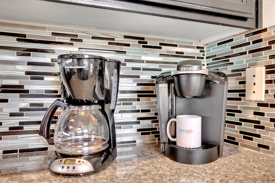 Kickstart your mornings at our fully stocked coffee station, complete with a selection of premium coffee, teas, and all the essentials for your perfect brew.