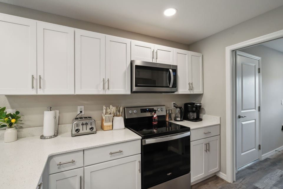 Eat well in the fully stocked kitchen with stainless steel appliances