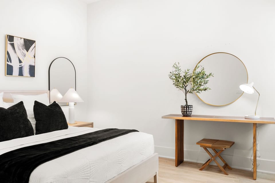 Relax in this inviting bedroom with a soft queen bed.