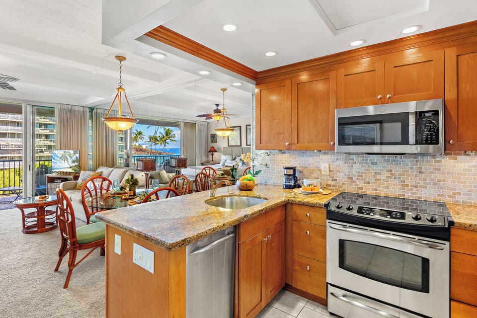 Everything you need, right at your fingertips. A fully equipped kitchen stocked with all the essentials. Perfect for cooking your favorite meals in paradise.