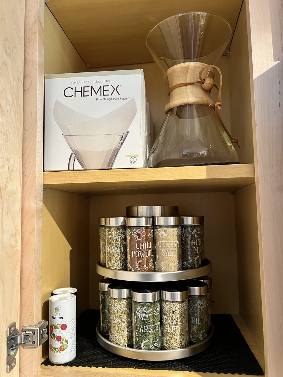 Spices for the chefs and Chemex for the coffee gurus.  Instant hot water tap!