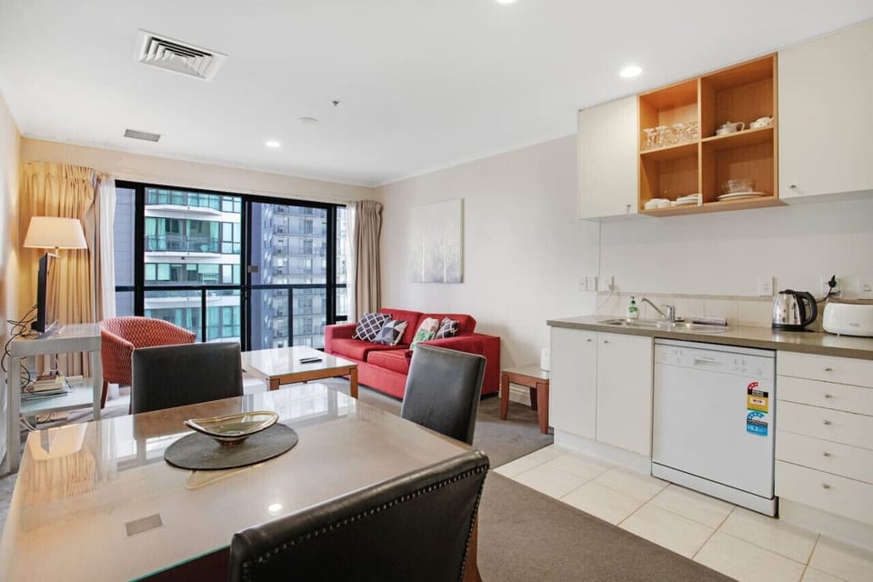 The open-plan living, dining and kitchen makes great use of space.