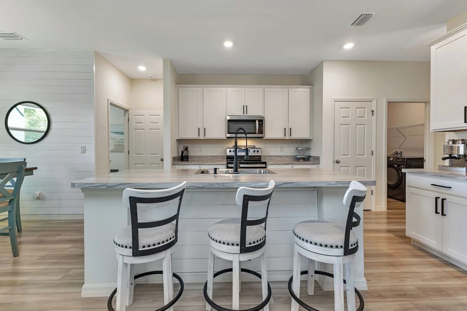 Kitchen island area, seats 3 people