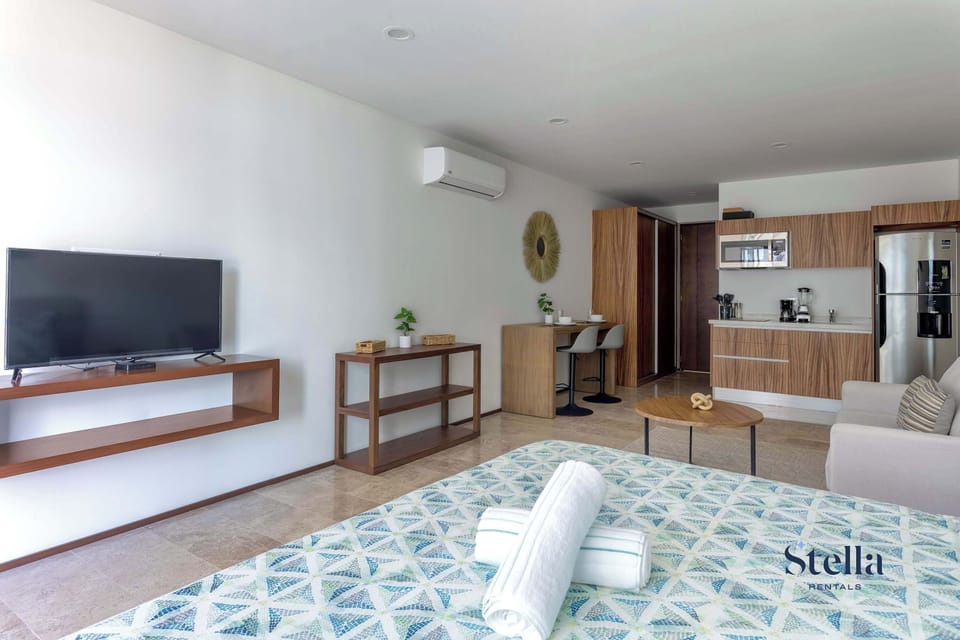 The flatscreen Smart TV is great for movie time in bed
