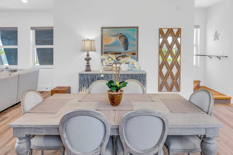 Coastal-inspired dining space perfect for family dinners and gatherings