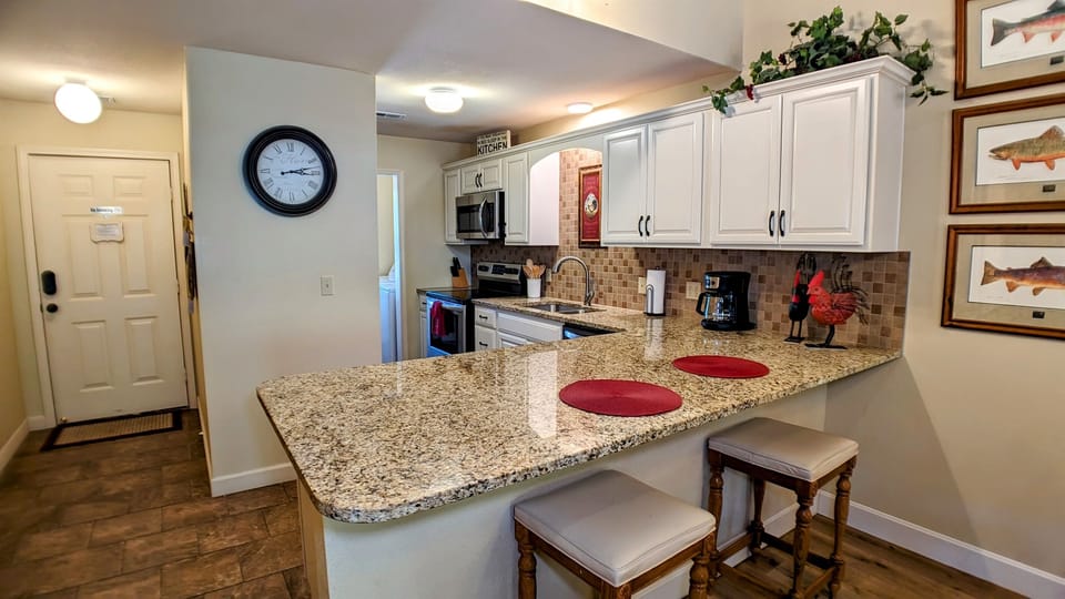 Kitchen with two additional seats at counter