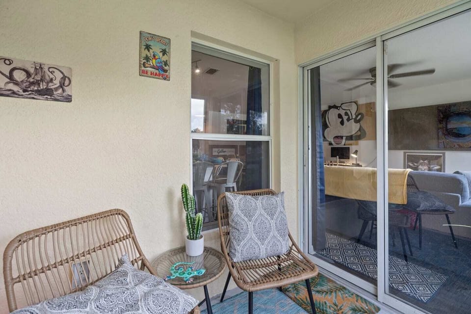 Take a break from the noise and relax in our patio.