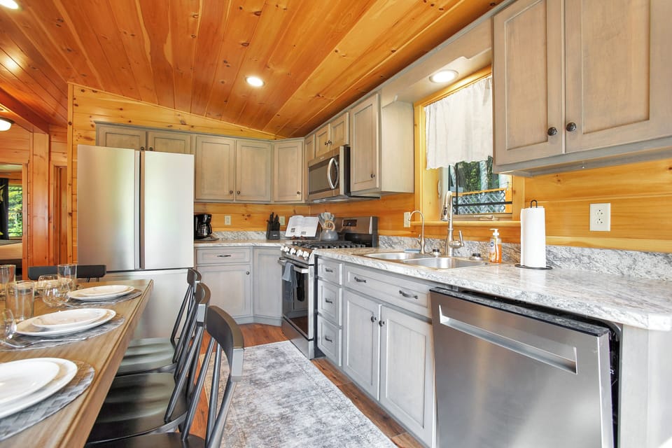 The kitchen is fully-stocked with anything you'll need to make a dinner at home.