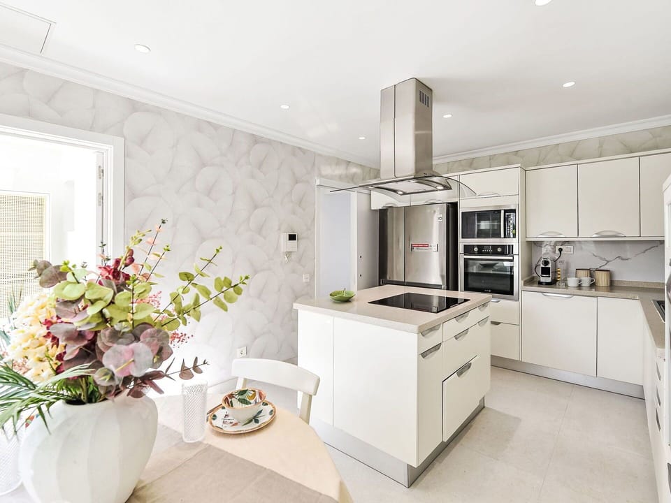 Interior Design, Furniture, Kitchen, Countertop, Flooring, Wood, Kitchen Appliance, Cabinetry, Ceiling, Home