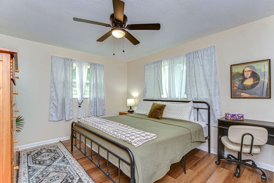 Our master bedroom features a king bed, 32` smart tv and plenty of storage for your items.