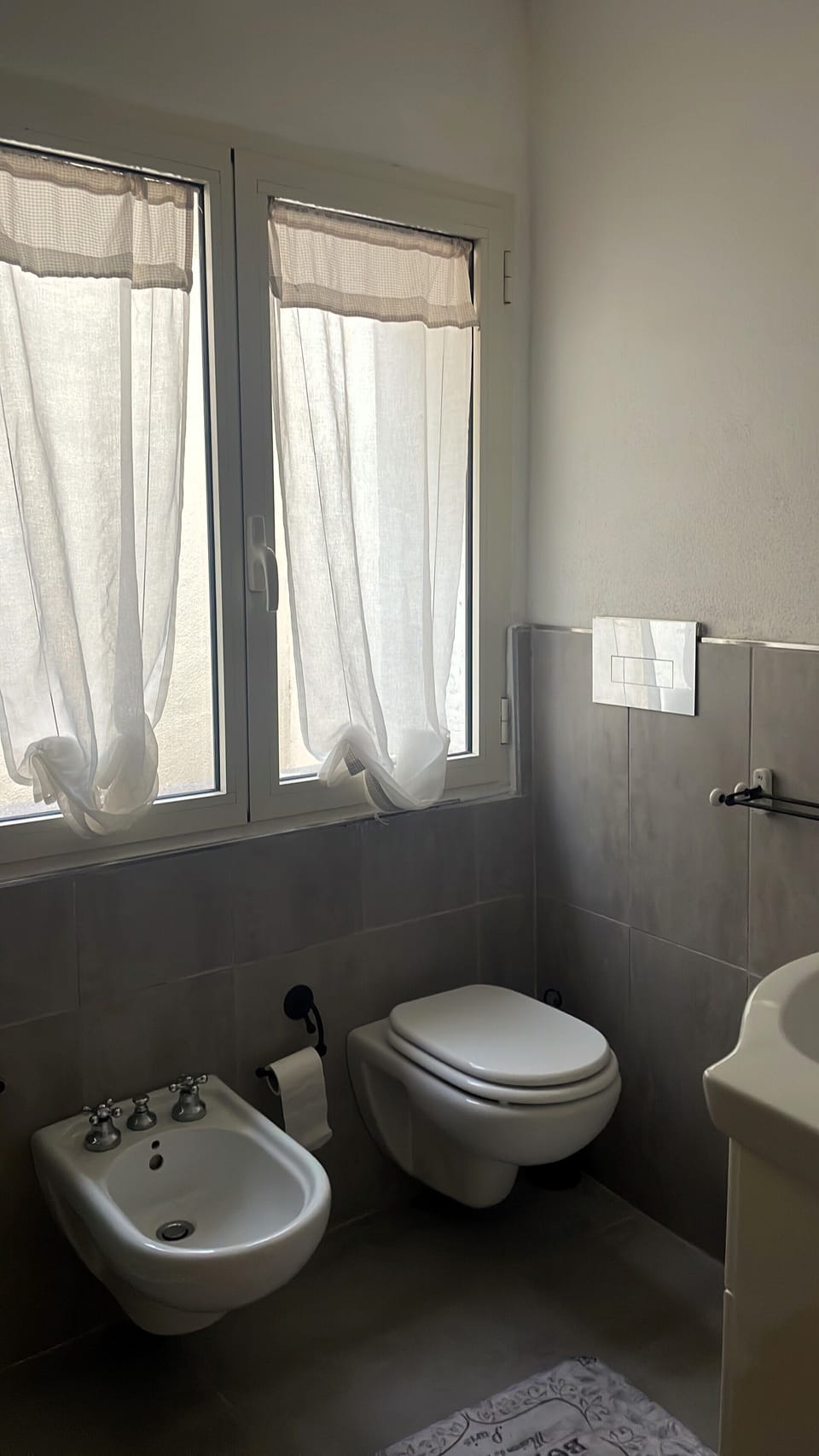 Hair dryer, towels, shampoo, toilet paper