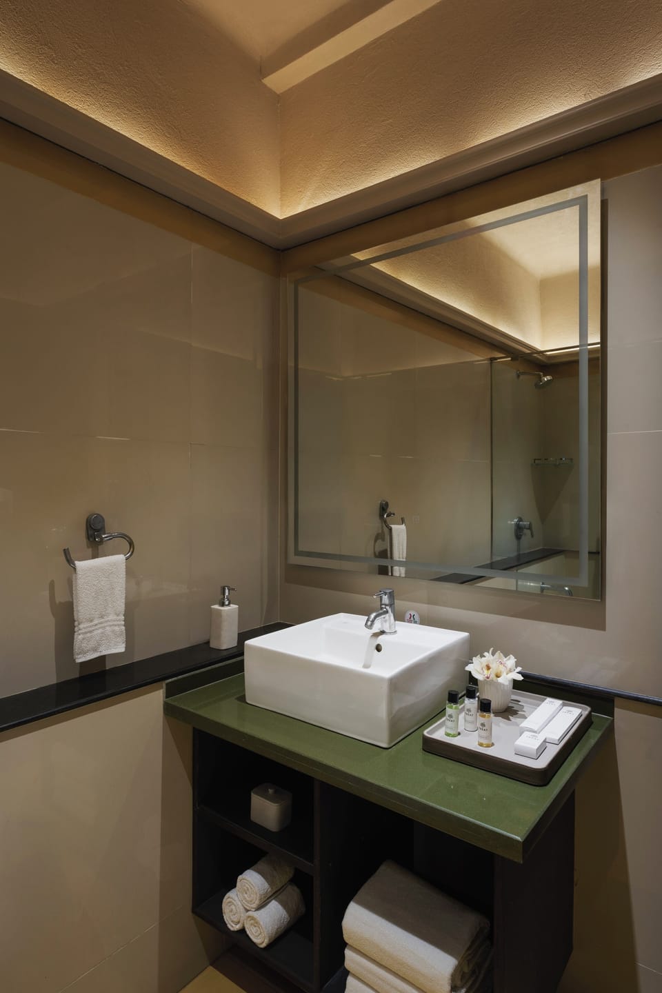 Separate tub and shower, free toiletries, hair dryer, towels