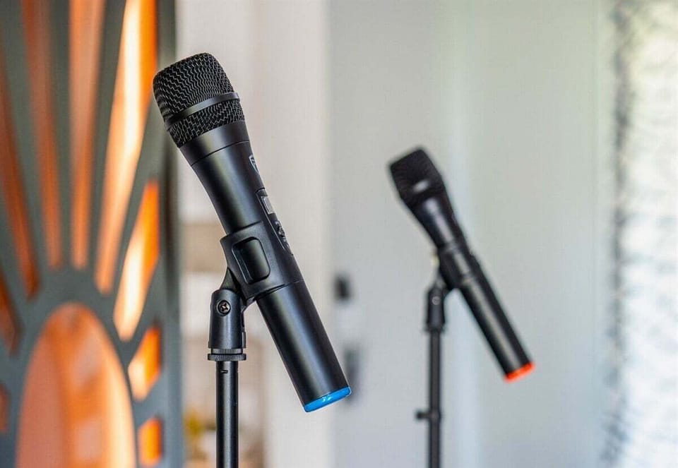 Get ready for your close-up! The karaoke mics are prepped and ready for your best performances.