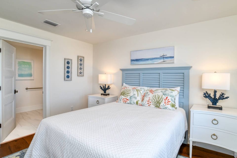 The second floor king bedroom has a smart tv and an en suite bathroom!