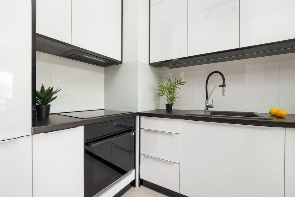 Elegant kitchenette with a microwave.
