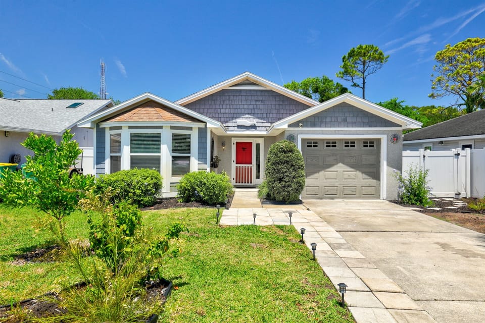 Front of the home exterior, capturing the main entrance.