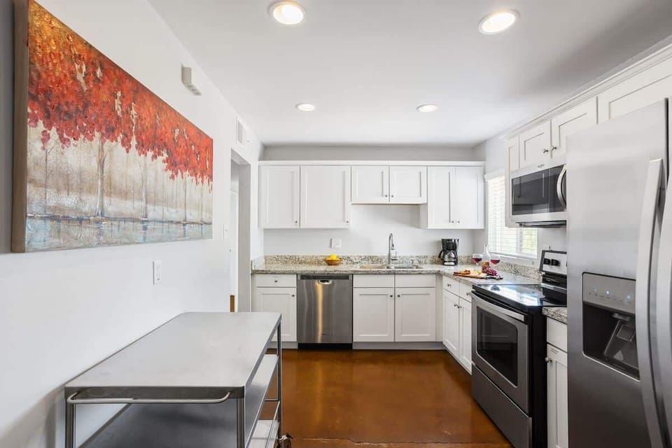 Spacious kitchen with stainless steel appliances and plenty of counter space.