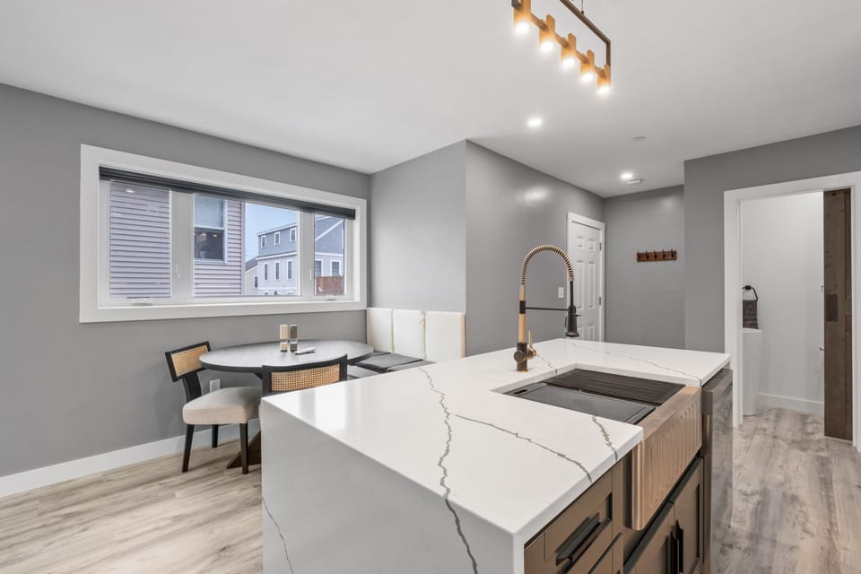 There is a dining table just off the kitchen for all of your group meals