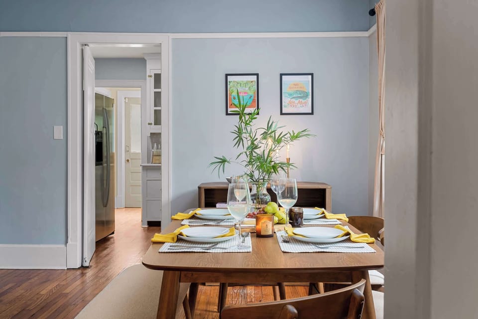 Elegant dining area with warm wooden accents.