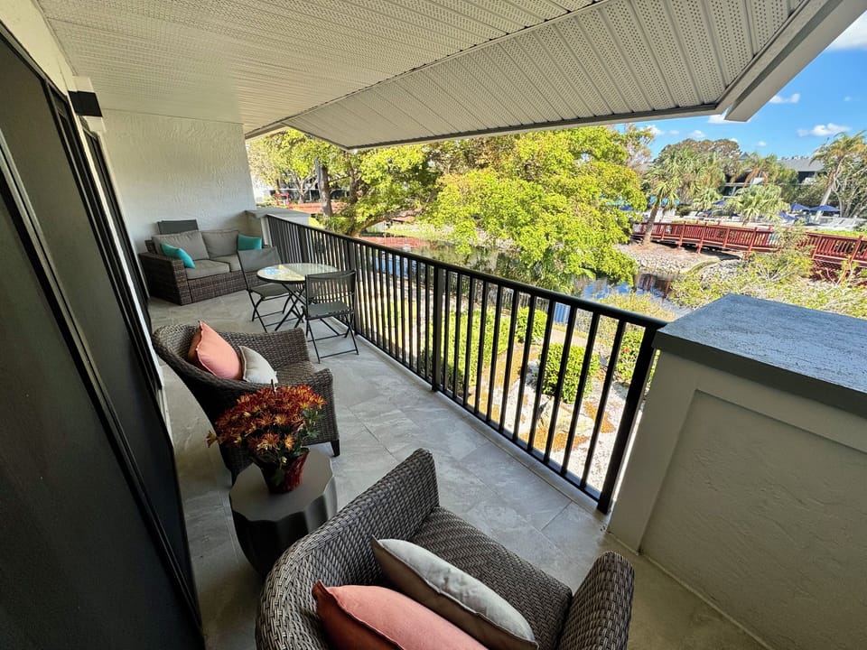 Private Covered Patio with Lagoon View 