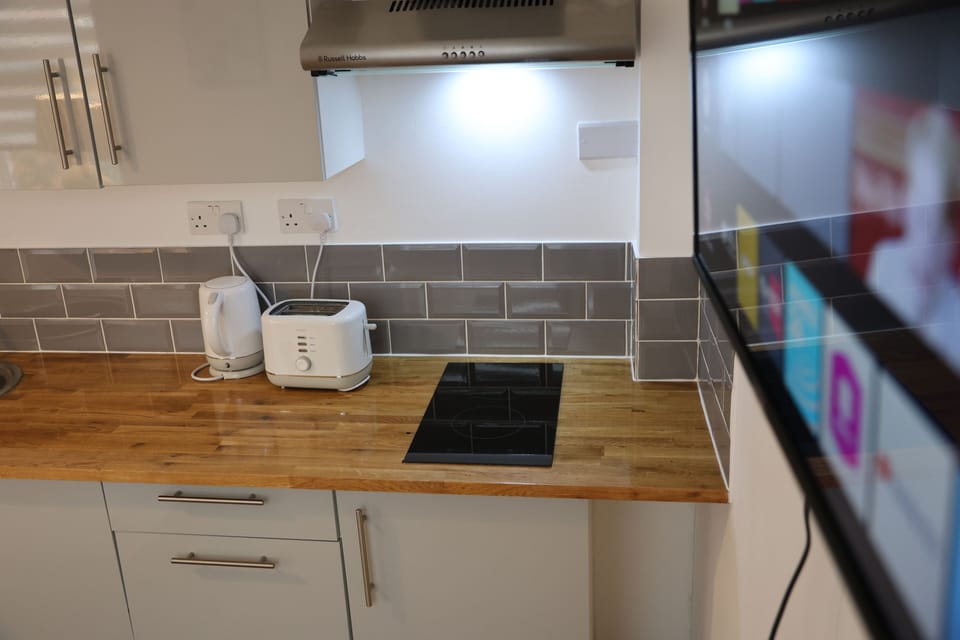 Deluxe Studio | Private kitchen | Electric kettle, toaster, cookware/dishes/utensils, freezer