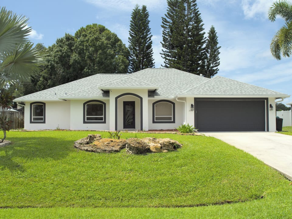 Beautifully maintained front exterior of our private vacation home in PSL.