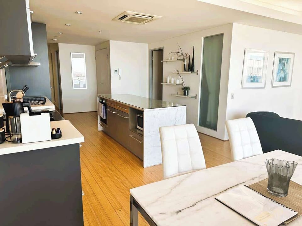 Fully equipped chef kitchen, huge island bench, oven, stove, full size fridge/freezer, coffee machine, toaster, kettle