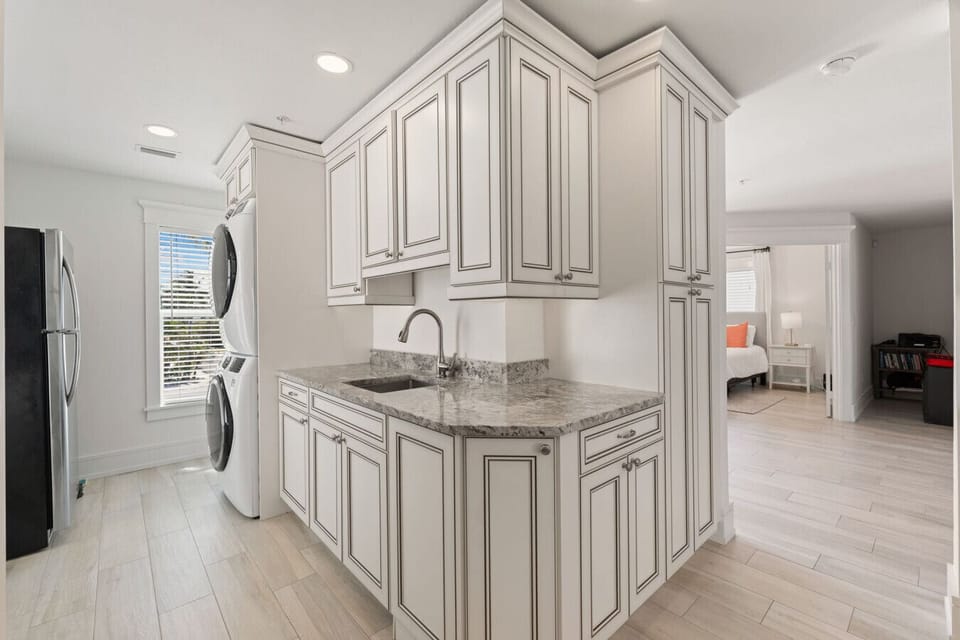 Tidy laundry space for extended or family stays