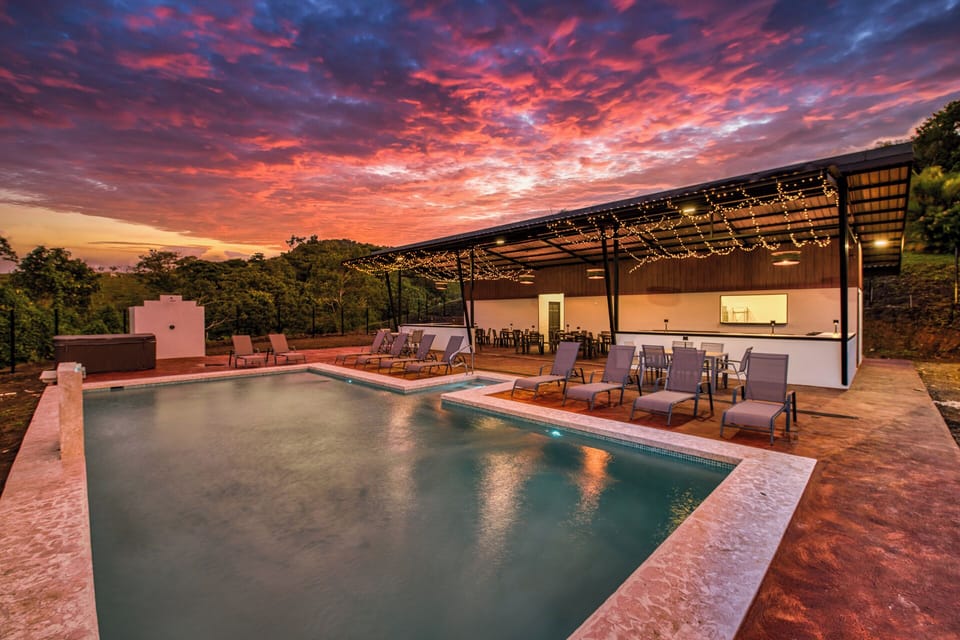 Sunset at "The Hive" your reservation includes access to our pool and gathering center.  Here you can lounge, or take a dip in the pool or relax after a day of hiking in the hot tub.  Cafe Mariola has breakfast and evening offerings.  