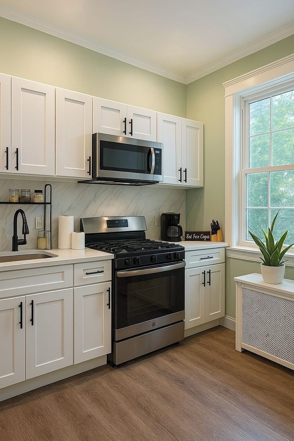 ☀️ Enjoy a bright kitchen with outdoor views and a clean, minimalist design.