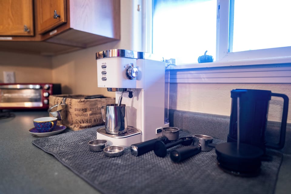 Coffee: French press, simple espresso machine.
