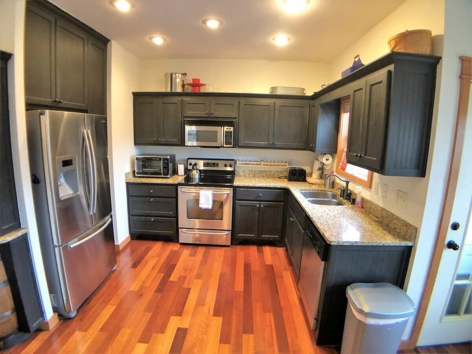Stainless steel appliances in kitchen