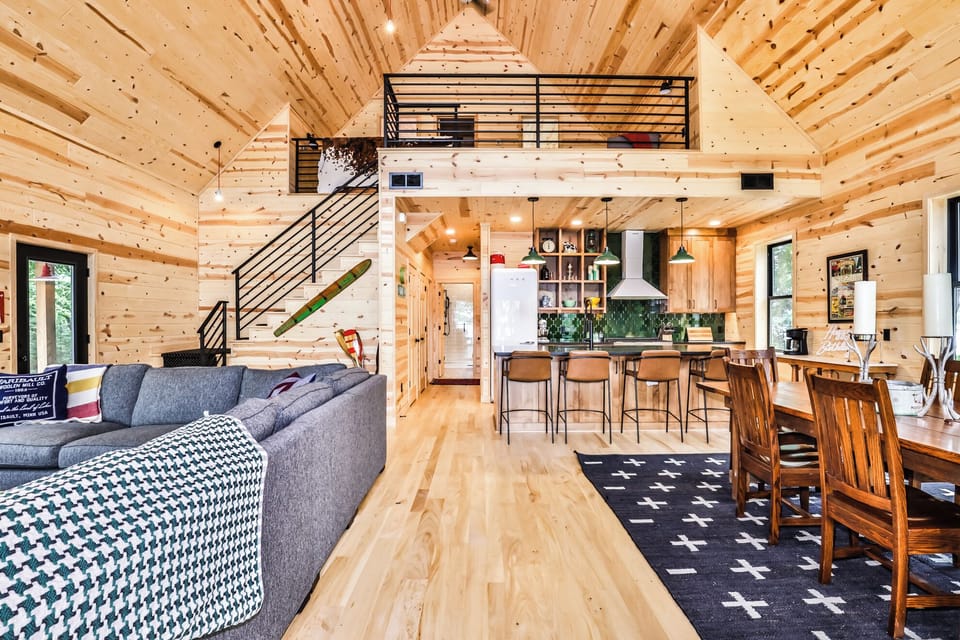 nestled in the center of this airy open-concept room.