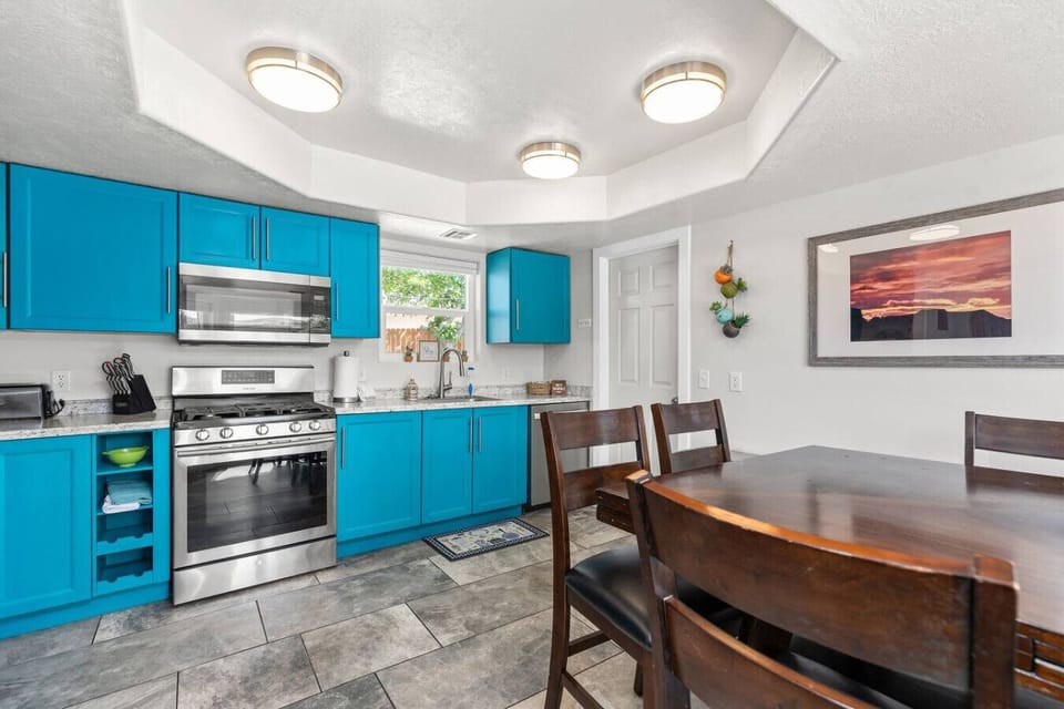 The kitchen includes updated amenities and provides plenty of space for the chef in your group.