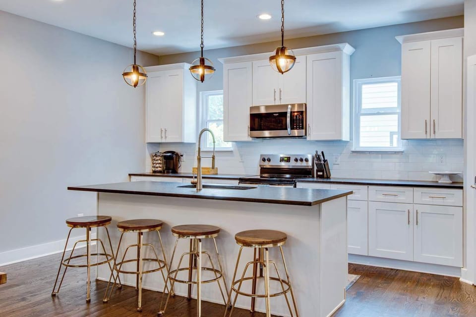 Kitchen with Keurig, toaster, blender, and more