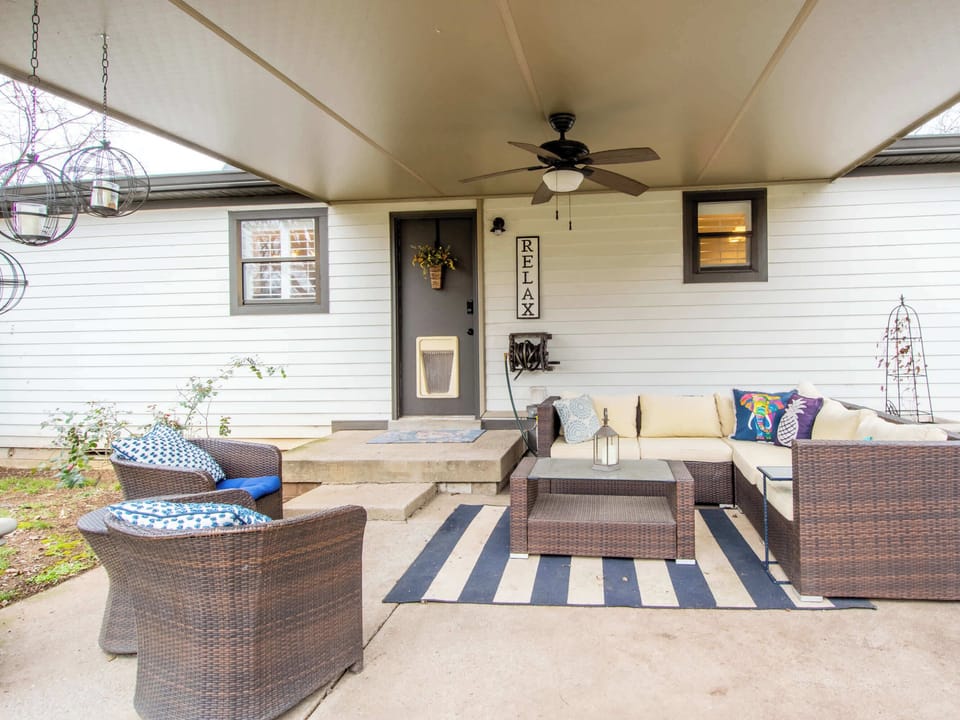 Backyard patio with furniture