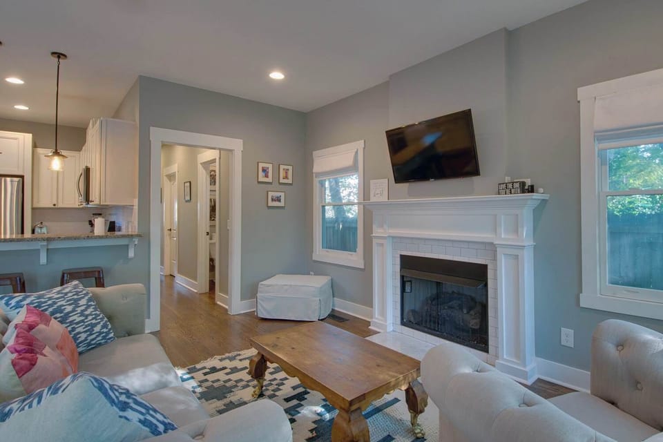 2nd living room with fireplace, sofa sleeper, and 55" Smart TV