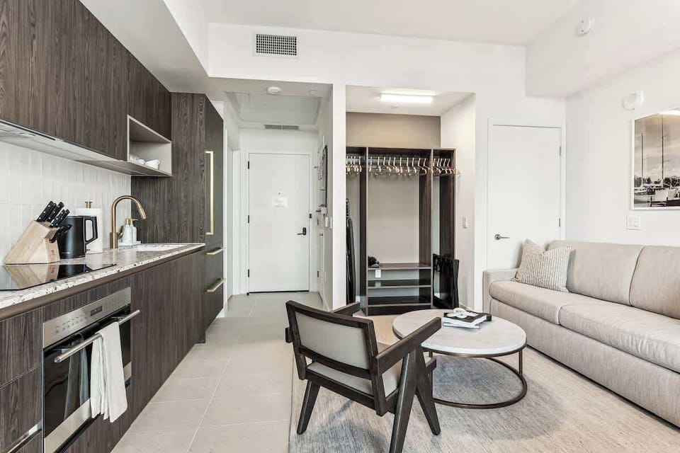 Cozy condo with a comfy sofa bed, king-size bed, kitchen, and smart TV for your perfect getaway.