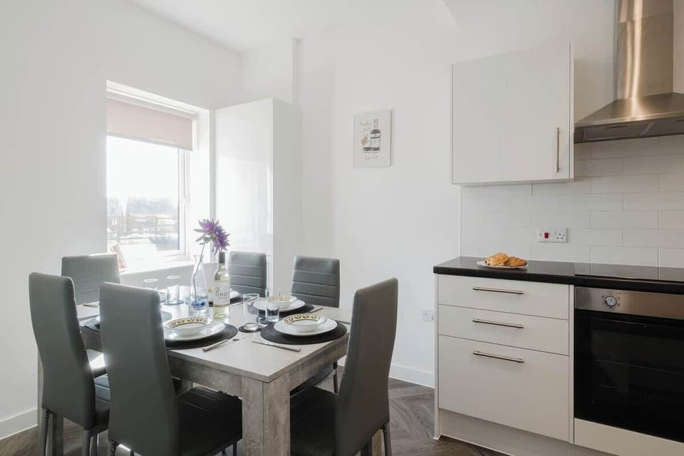 With seating for six, the dining table invites you to relax, dine, and share stories in a welcoming atmosphere
