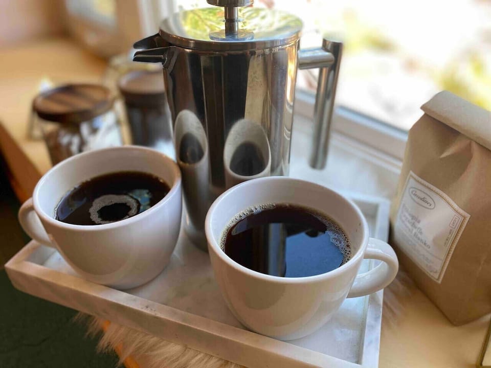 Enjoy locally-roasted coffee via French Press and Mocha Pot