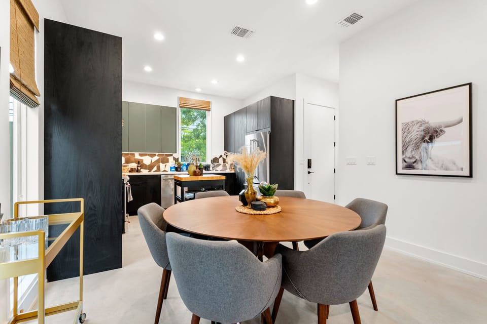 The dining table offers seating for 6