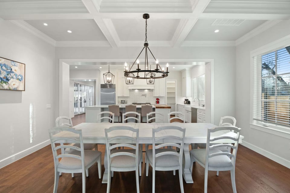 Dining table with seating for 10 and additional counter seating