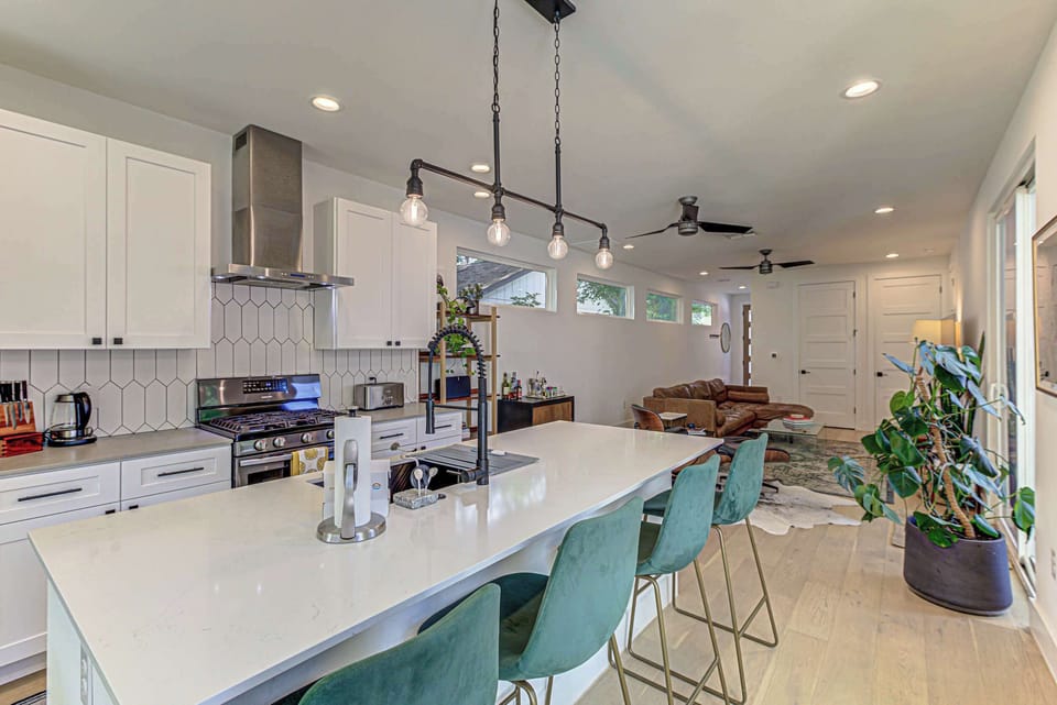 Open living space with Smart TV, and leather seating