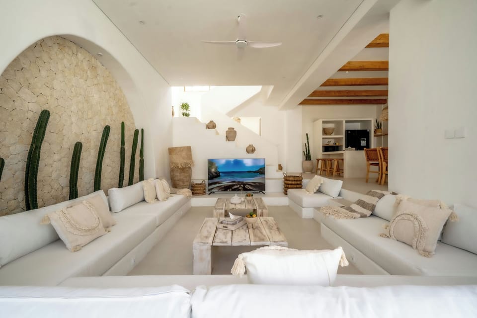 Exclusive Villa, Patio, Pool View | Living area | 75-inch Smart TV with cable channels