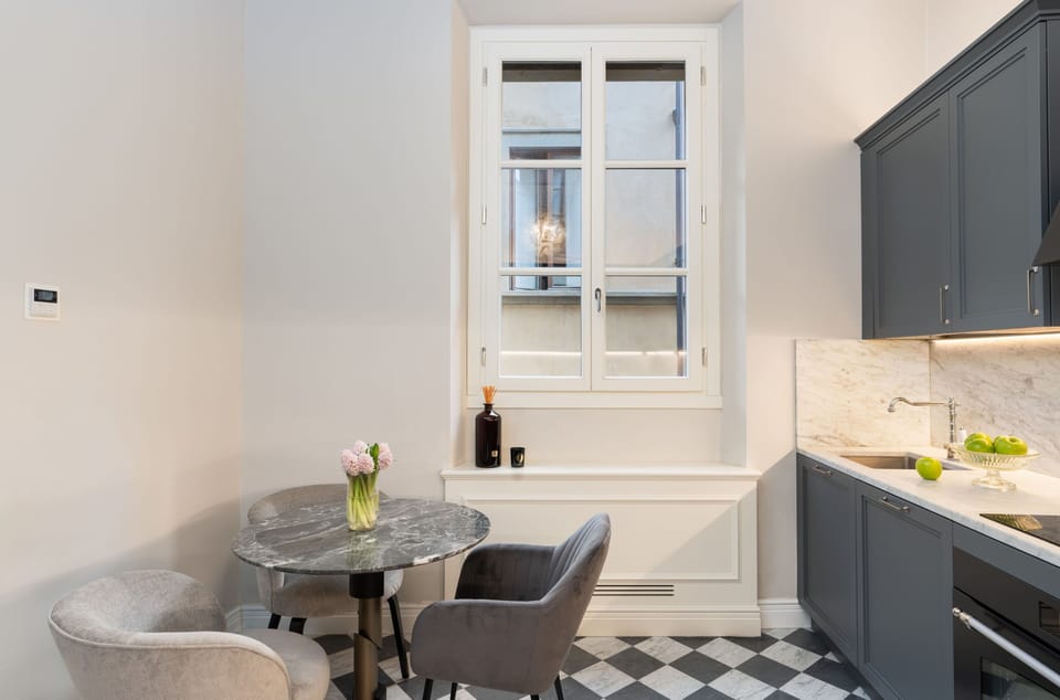 Apartment, Balcony, City View | Private kitchen | Full-size fridge, microwave, oven, stovetop