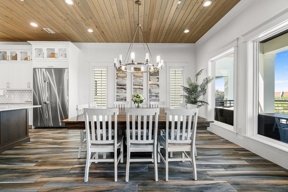 LARGE DINING SPACE: Seating for 18 in the Dining Room/Kitchen + Additional Seating in Living Room and 2nd Floor Patio